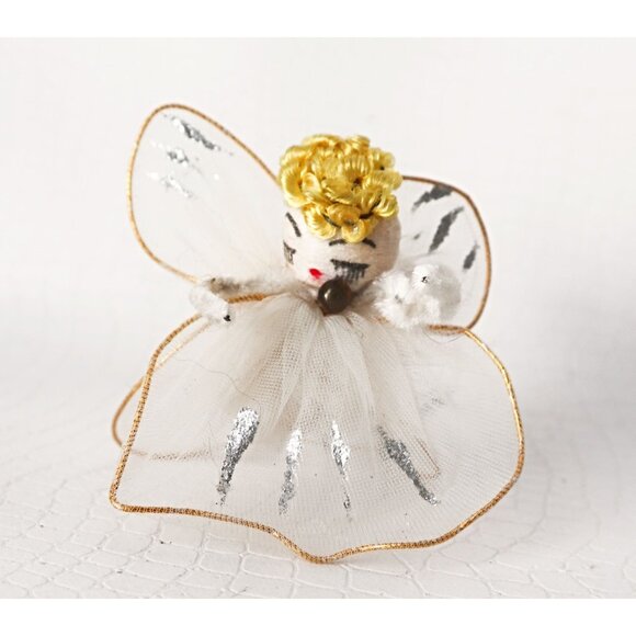 4 Vintage Christmas Decorations Angel Santa Cotton Spun Chenille Japan - Picture 4 of 7